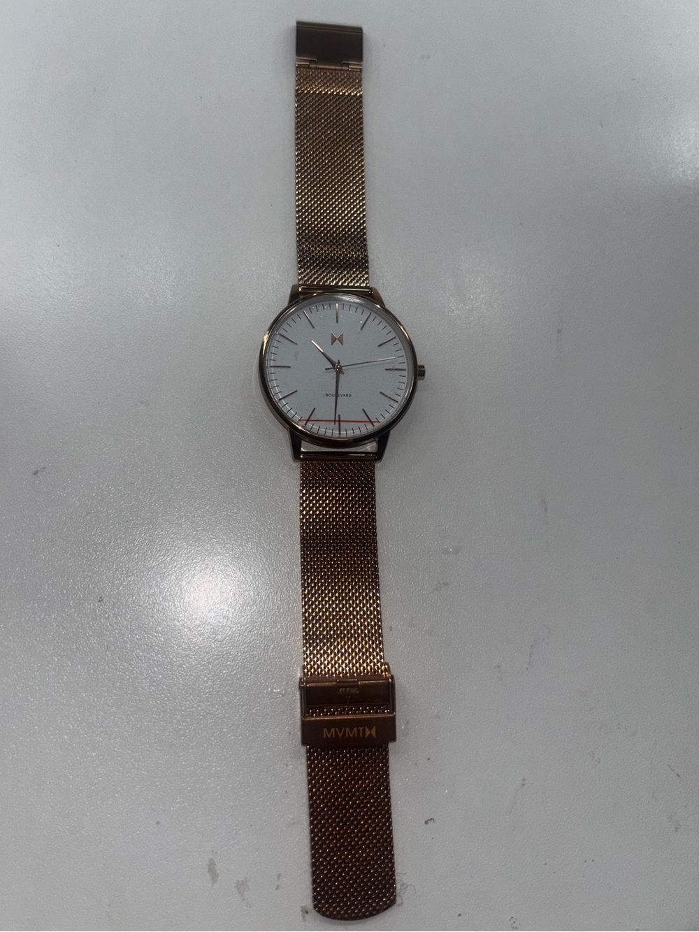 MVMT Womens Rose Gold Mesh Band Watch with White Dial